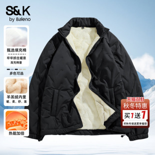 班尼路S&K棉服男冬季 立领外套A 加绒加厚保暖棉衣黑色防风防水男士