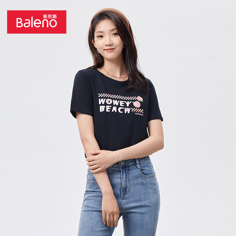 班尼路女装水果印花圆领印花t恤2024夏季新款休闲潮流短袖t恤女