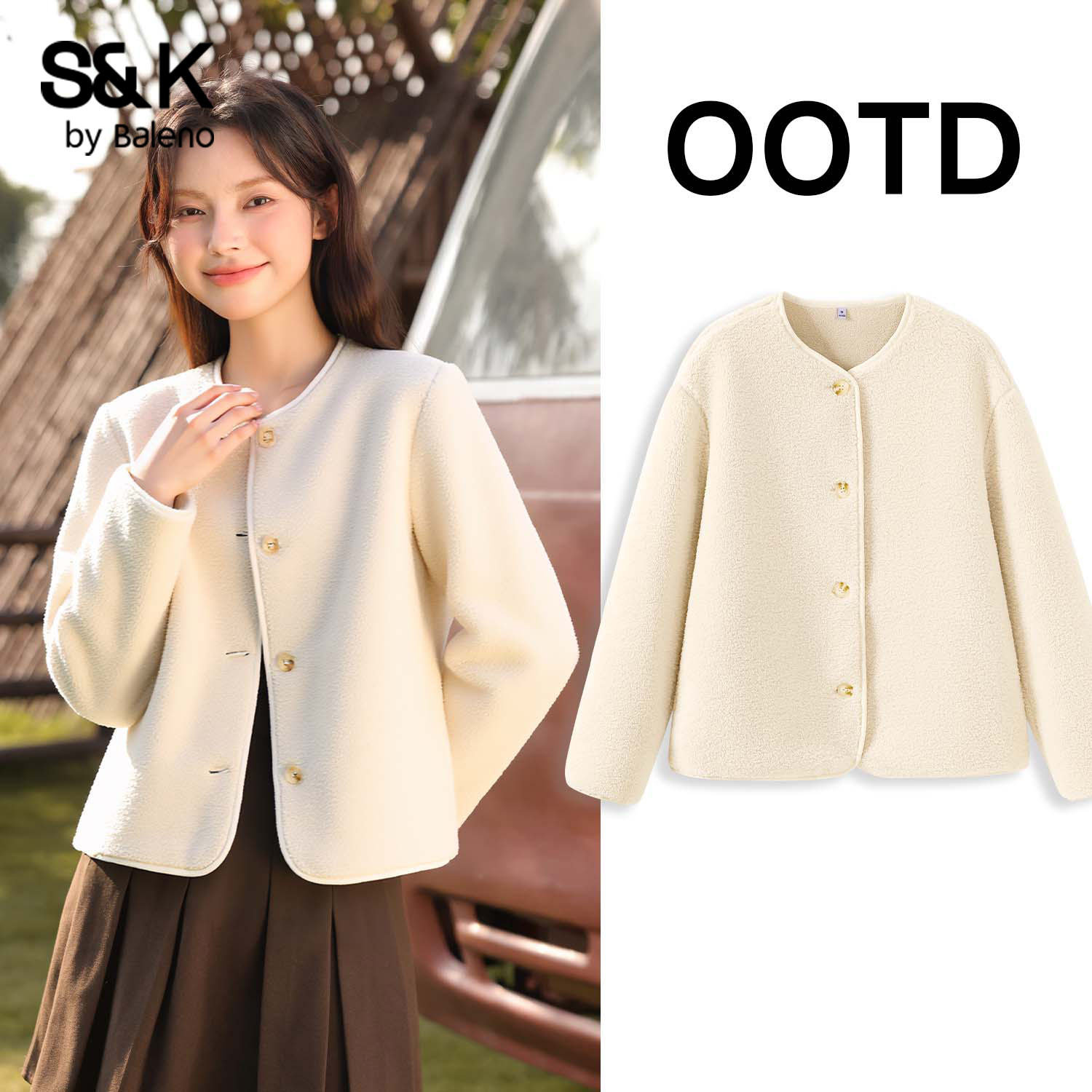 班尼路短款麦穗绒保暖外套