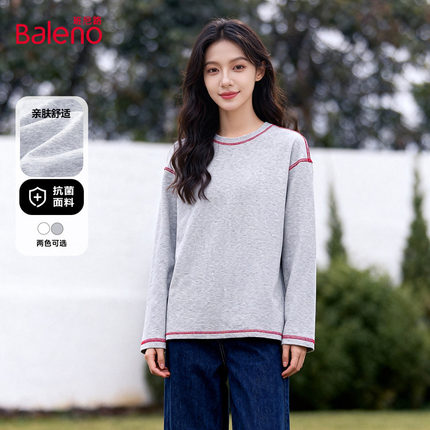 班尼路长袖T恤女春夏新款运动休闲套头打底衫青少年日常百搭上衣N