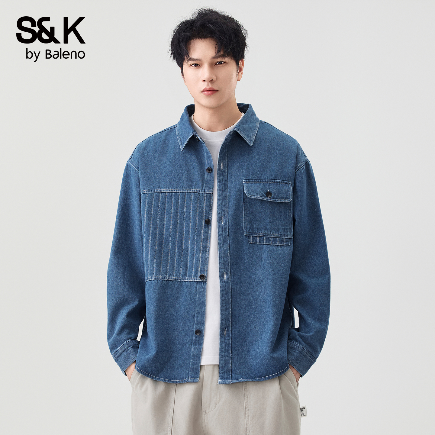 班尼路SK牛仔衬衫男长袖衬衣外套