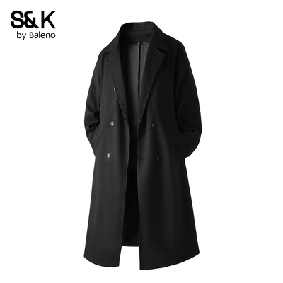 班尼路SK2026新款长款毛呢大衣春季高级感过膝风衣呢子男装外套YS
