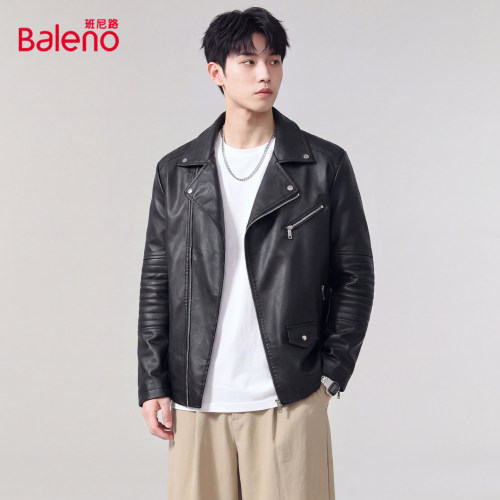班尼路秋季新款男士百搭款皮夹克