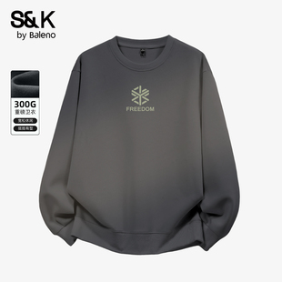 潮牌宽松男生套头上衣外套A 春秋季 班尼路S&K美式 重磅圆领卫衣男款