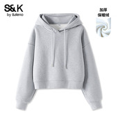 班尼路S&K系列连帽卫衣女2025秋冬新款 加绒保暖亲肤休闲短款 上衣Q