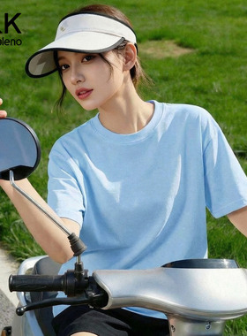 班尼路S&K蓝色短袖t恤女2026春夏新款宽松内搭打底正肩纯棉上衣H