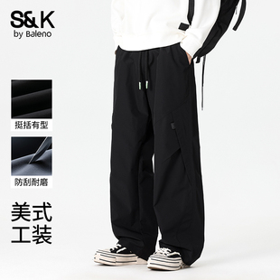 男春秋季 裤 2026新款 男士 子E 班尼路美式 黑色宽松阔腿休闲长裤 工装