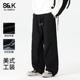 工装 男士 裤 班尼路美式 男春秋季 2026新款 黑色宽松阔腿休闲长裤 子E