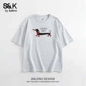 新款 班尼路S&K灰色纯棉短袖 t恤女2026夏季 腊肠狗设计感宽松上衣H