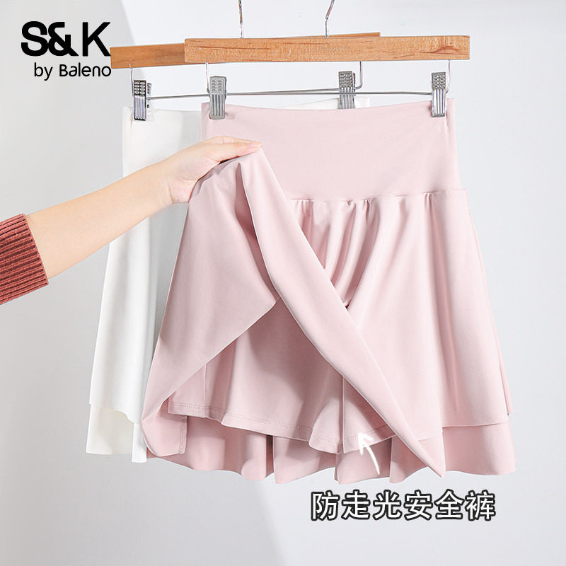 班尼路S&K粉色运动短裙女夏羽毛球网球裤裙假两件健身瑜伽半身裙H