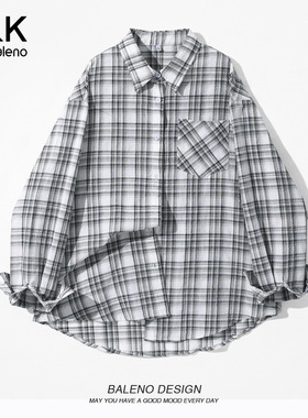 班尼路S&K系灰色格子衬衫女内搭2026春夏新款减龄显洋气衬衣上衣H