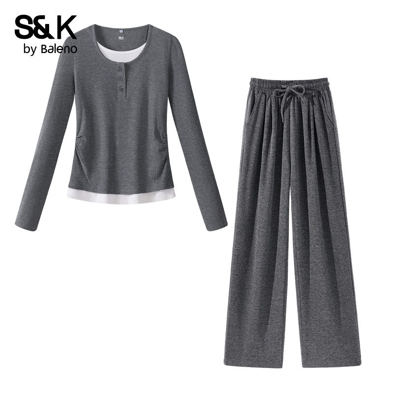 班尼路S&K系列假两件打底衫糯米裤套装女2025秋季新款休闲两件套H,女装/女士精品,休闲运动套装,淘宝优惠券,粉丝福利购,淘宝优惠卷