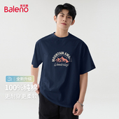 t恤男夏季 新款 美式 班尼路圆领藏青短袖 宽松纯棉衣服男士 潮牌体恤A