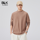 男t恤长袖 班尼路SK圆领卫衣男士 黑色打底衫 内搭秋冬保暖上衣男YS