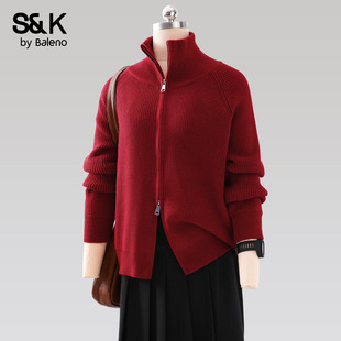 班尼路S&K系列红色本命年拉链开衫毛衣女款2026秋冬新款外套上衣H