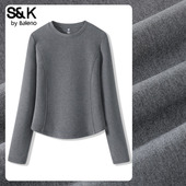 女款 秋冬新款 修身 班尼路S&K系列罗纹圆领打底衫 显瘦内搭长袖 上衣Q