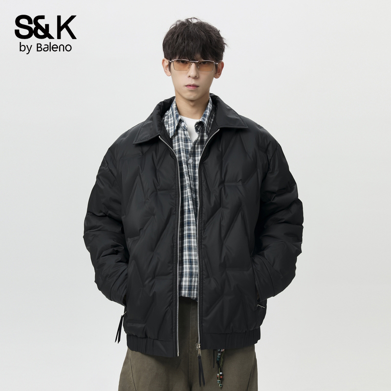 班尼路菱形格轻薄款羽绒服男士