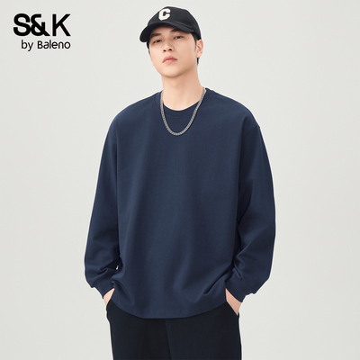 班尼路SK纯棉长袖t恤男宽松圆领