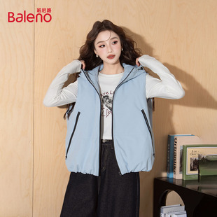 班尼路时尚潮酷休闲连帽羽绒马甲女秋冬款保暖百搭显瘦背心外套J
