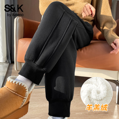 班尼路S&K系列黑色加绒运动裤