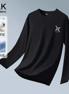 班尼路S&K系纯棉长袖t恤男秋季黑色潮流内搭男士正肩圆领打底衫A