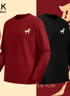 班尼路红色长袖男t恤2026本命年马年衣服男款纯棉秋冬情侣内搭LF