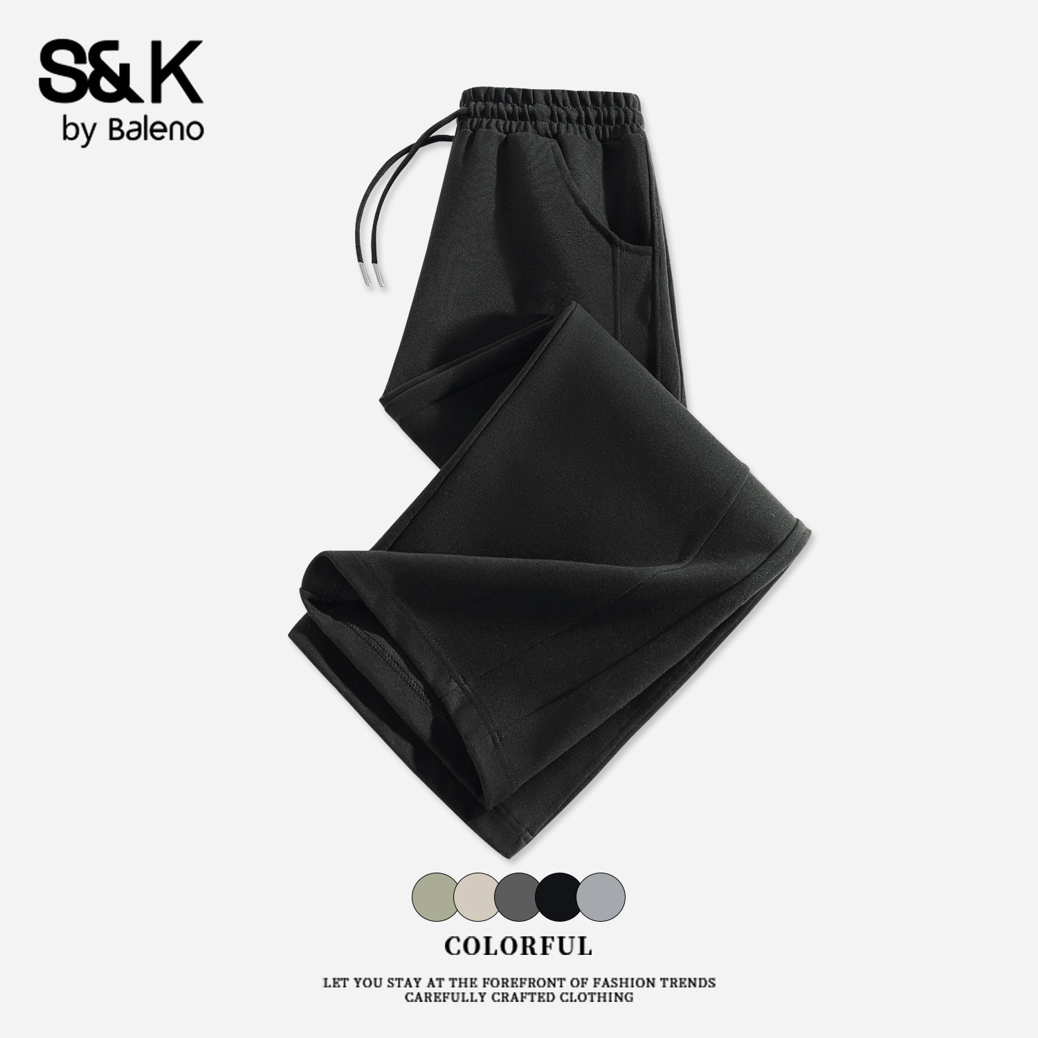 班尼路S&K系列直筒阔腿裤子女2025春秋季新款卫裤黑色休闲运动裤M