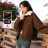 班尼路翻领夹棉开衫 外套女2026新款 秋冬灯芯绒加厚保暖夹克上衣Q