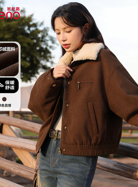 班尼路翻领夹棉开衫外套女2025新款秋冬灯芯绒加厚保暖夹克上衣Q