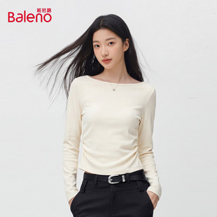 班尼路法式一字领长袖T恤女款2026春夏新款修身显瘦性感辣妹上衣N