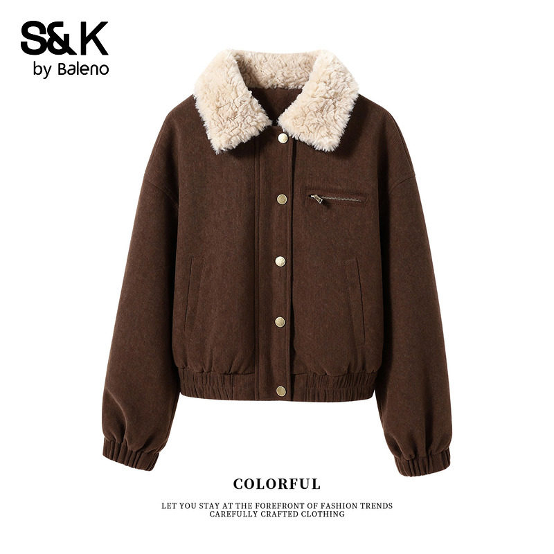 班尼路S&K系列复古灯芯绒短外套女2025秋冬新款棉衣工装夹克上衣H,女装/女士精品,短外套,淘宝优惠券,粉丝福利购,淘宝优惠卷
