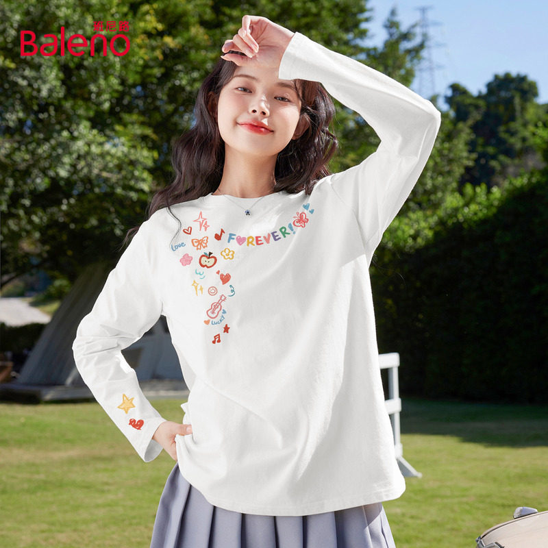 班尼路纯棉白色长袖t恤女款2025秋季新款圆领简约内搭打底衫上衣H,女装/女士精品,T恤,淘宝优惠券,粉丝福利购,淘宝优惠卷