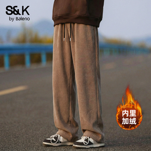 裤 高级雪尼尔加厚男士 子男款 加绒长裤 子冬A 26新款 班尼路S&K美式