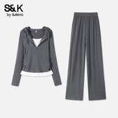 一整套Q 连帽开衫 女2026春新款 外套休闲裤 班尼路S&K系列假两件套装
