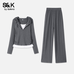 外套休闲裤 连帽开衫 一整套Q 女2026春新款 班尼路S&K系列假两件套装