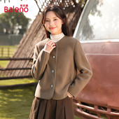 班尼路短款 外穿纯色上衣M 开衫 麦穗绒外套女冬2026新款 小个子修身