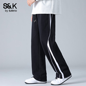 班尼路SK条纹潮牌新款 重磅垂感长裤 直筒宽松百搭休闲运动裤 美式