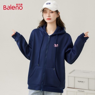 百搭连帽卫衣蝴蝶印花设计春秋学院风开衫 班尼路上衣女时尚 外套J