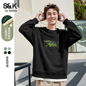 卫衣新款 黑色潮牌高级长袖 秋冬季 班尼路S&K男士 重磅t恤男套头衫