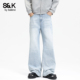 班尼路SK微喇牛仔裤 复古水洗直筒休闲长裤 男春季 浅蓝色宽松美式