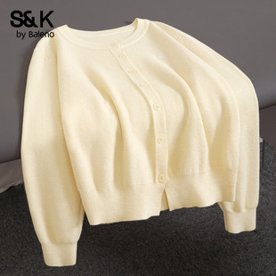 班尼路S&K系列黄色针织开衫毛衣女款2026秋冬新款小个子上衣外套H