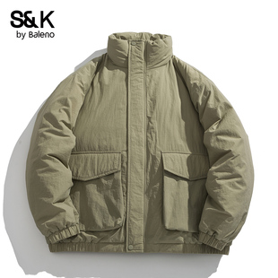 宽松加厚保暖百搭棉服军绿色外套MS 冬季 班尼路SK工装 立领棉衣男士