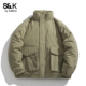 冬季 班尼路SK工装 立领棉衣男士 宽松加厚保暖百搭棉服军绿色外套YS