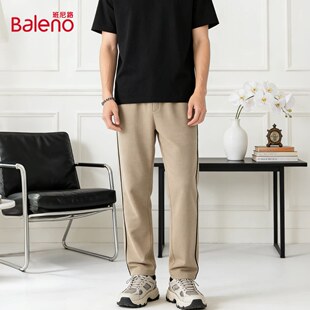 子男裤 透气亲肤裤 拼色抽绳华夫格直筒针织休闲长裤 班尼路男式