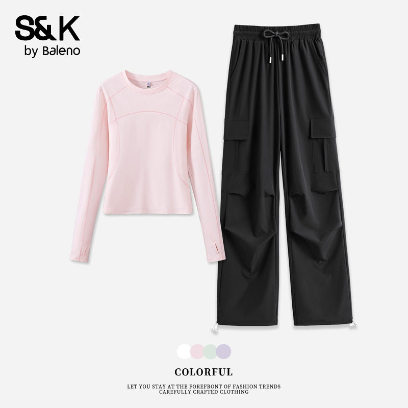 班尼路S&K系列速干运动套装女春夏新款修身短款长袖阔腿工装伞裤N,女装/女士精品,时尚套装,淘宝优惠券,粉丝福利购,淘宝优惠卷