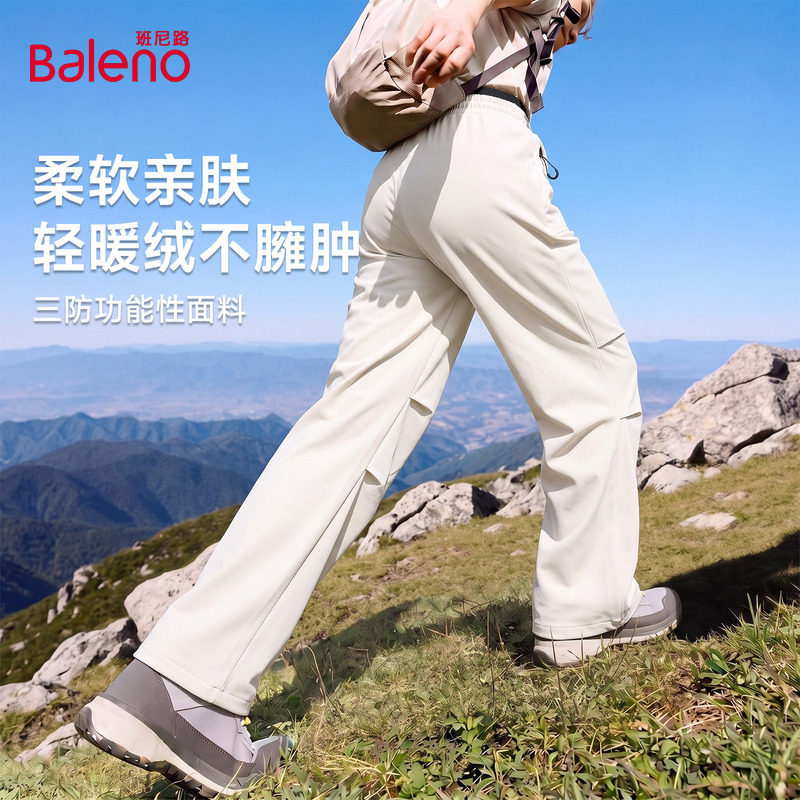 班尼路软壳冲锋工装裤女款2026新款薄绒保暖宽松休闲三防登山裤Q图片