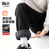 班尼路S&K系列收脚裤 潮LF 黑色奥粒绒保暖卫裤 男2025冬季 加绒男士