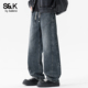 风宽松阔腿牛仔裤 男春季 潮流高街帅气长裤 班尼路SK美式 休闲裤 子YS