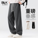 大学生休闲显瘦重磅加绒休闲裤 冬季 子男款 班尼路S&K中灰色运动裤
