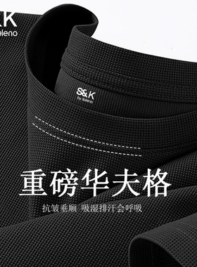 Baleno/班尼路S&K系列短袖t恤男夏季2025新黑色男士华夫格半袖LF